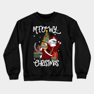 Meowy Christmas Cute Funny Cat Lover Crewneck Sweatshirt